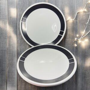 Corelle Urban Black Glass Plate Dish Set 4 White Black Lines 10inch Plates VTG